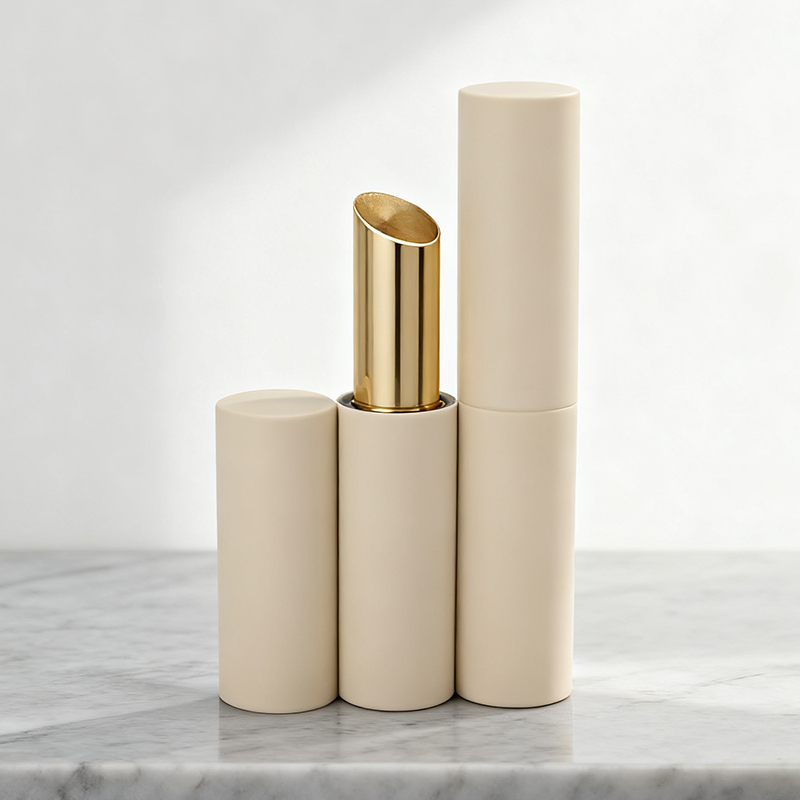 厂家现货口红管 喷涂质感圆形磁吸套铝斜口旋转口红管